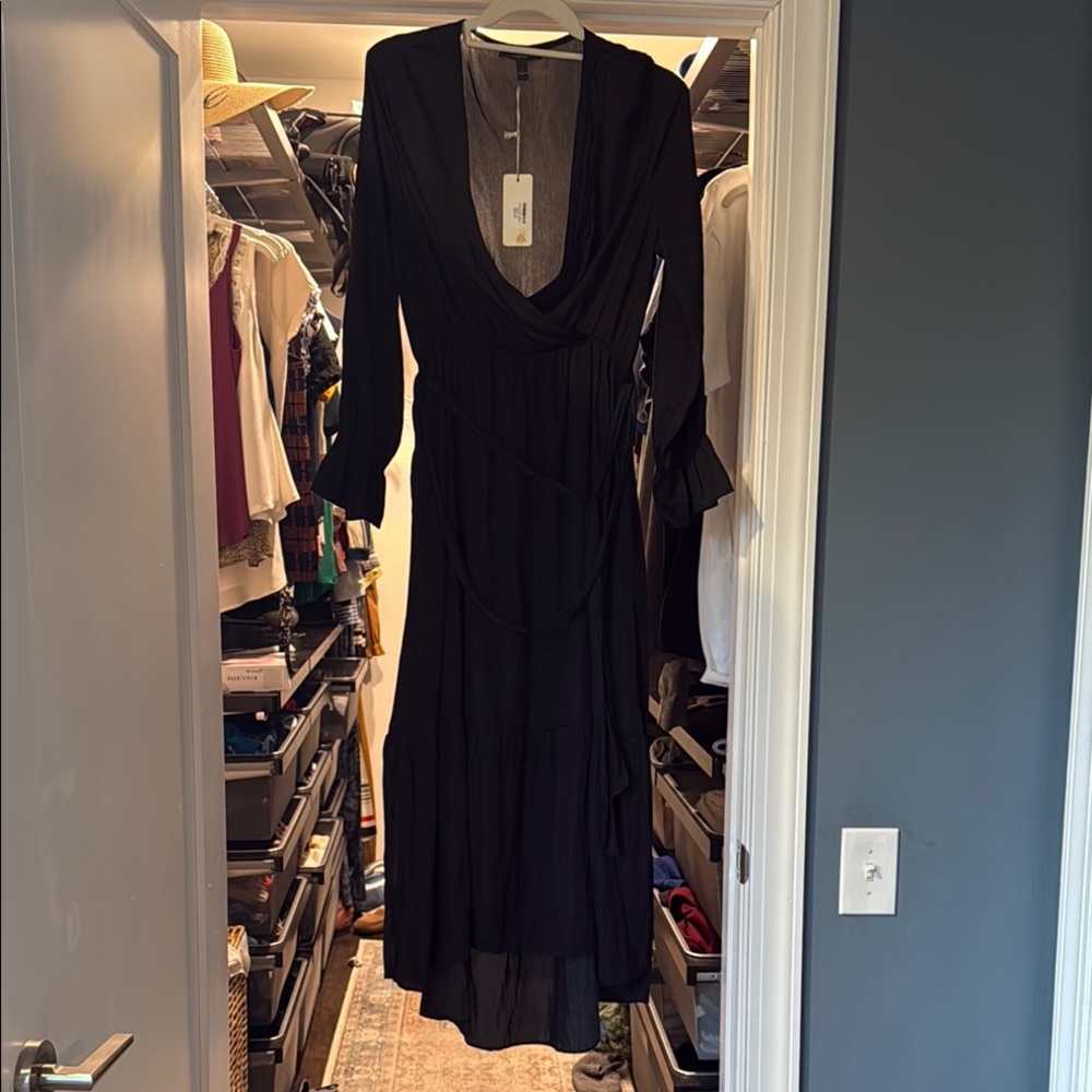 Elegant Black Bell Sleeve Plunge Gown